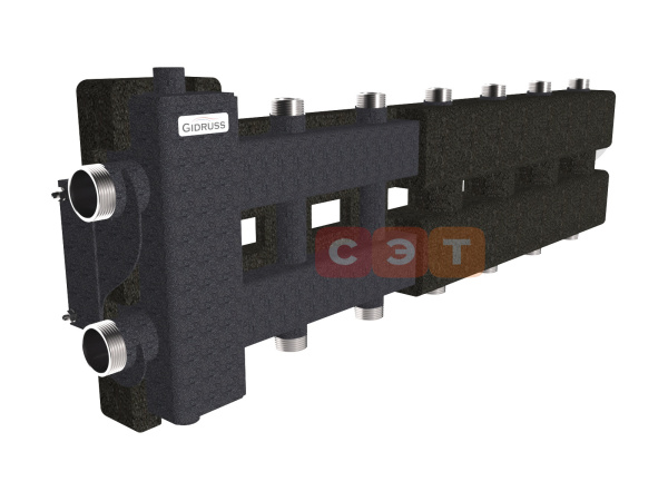 Балансировочный коллектор из стали  в EPP- изоляции (котёл G 1¼″, 3+3+1 контура G 1″, ″ЧЕРНЫЙ″) BM-80-7DU.EPP